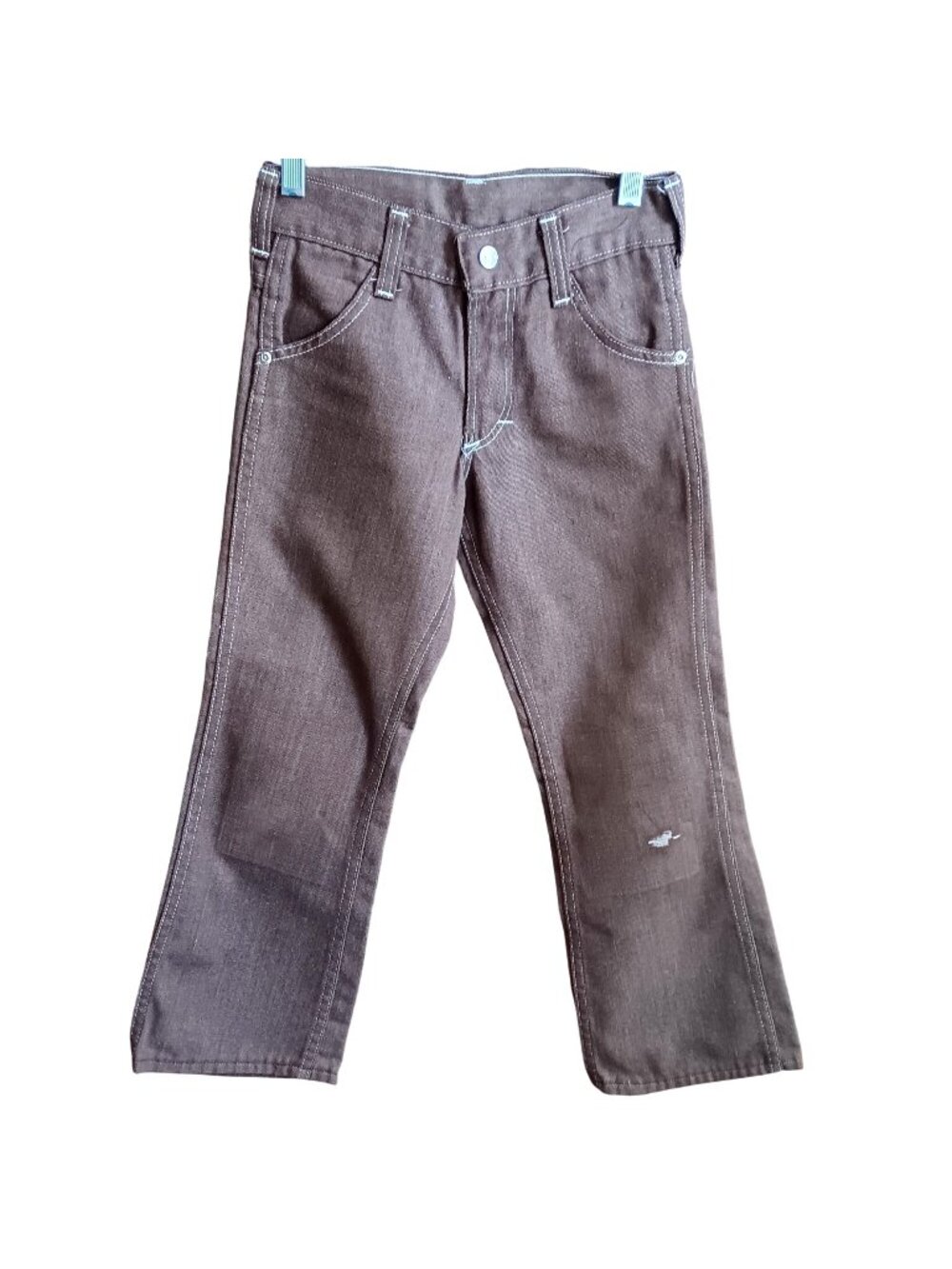 Boys 10 24x23 Jeans  Vintage Sears Rough Housers Brown Denim Knee Patches 1970's